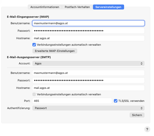 Apple Mail Servereinstellungen